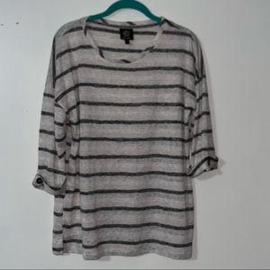 BOBEAU Women Pullover Tunic Black Ivory Striped Round Neck 3/4 Sleeve Size Large